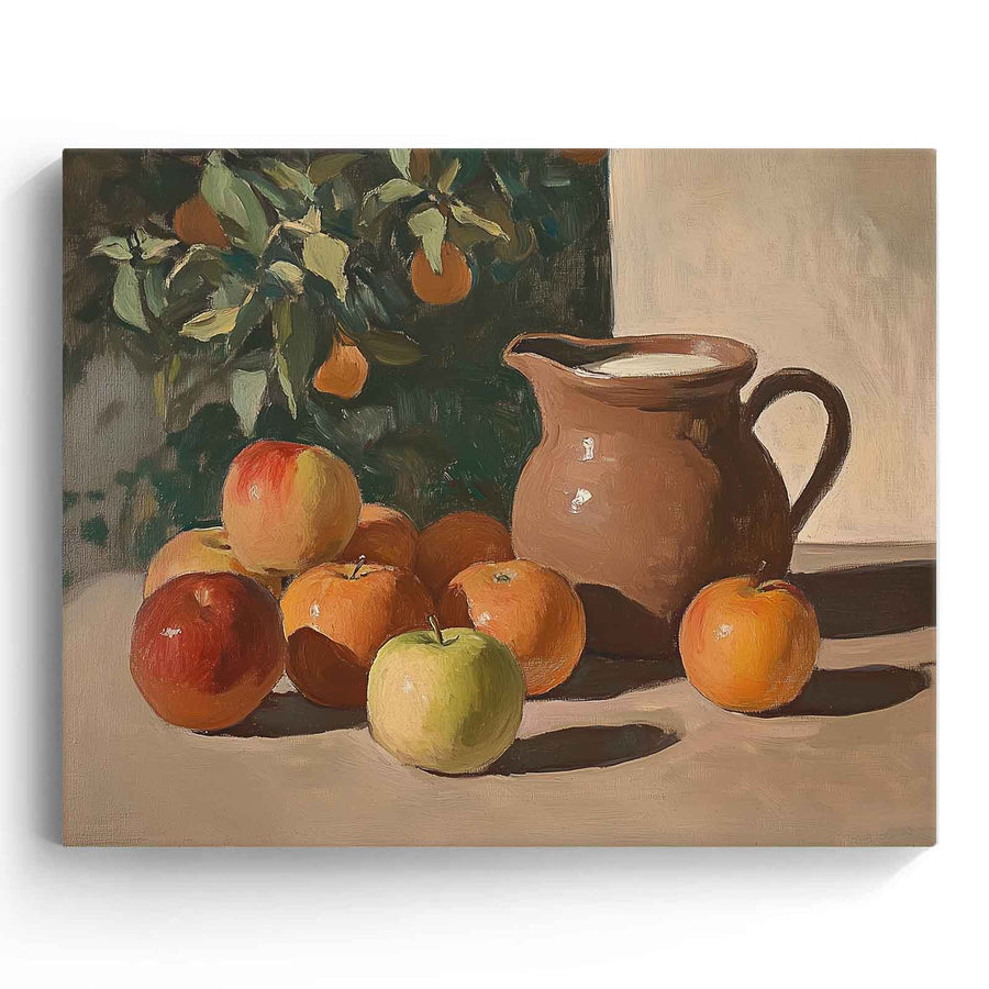 Apples and Rustic Pitcher Still Life Warm Rustic Still Life Painting Wall Art