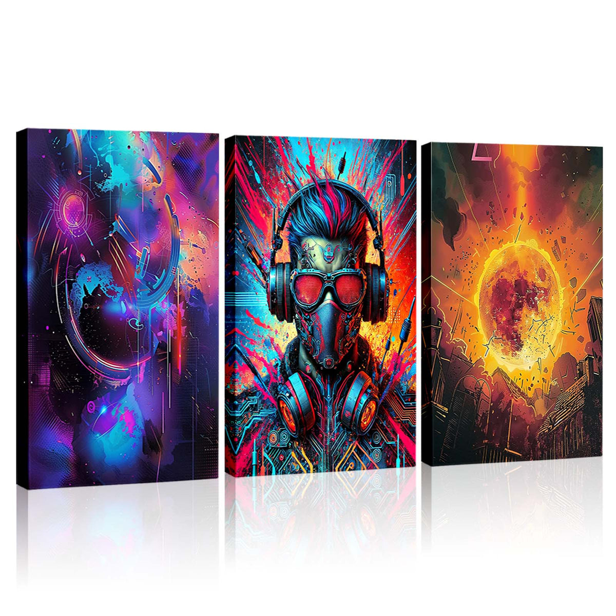 Neon Cyber Soundscape Canvas Wall Art