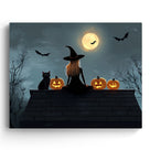 Witch, Black Cat and Pumpkins Halloween Wall Art