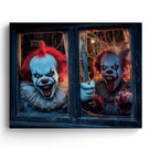 Creepy Clowns at the Window Halloween Canvas Wall Art – Dark Horror Party Decor