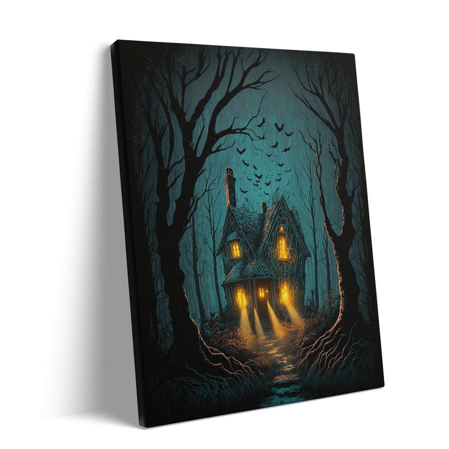Enchanted Forest Haunted Cottage Halloween Canvas Wall Art