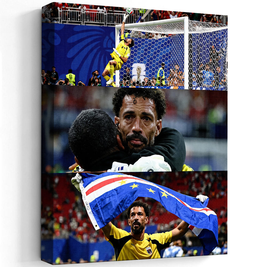 Cape Verde Goalkeeper Emotional Match Moments Canvas Wall Art – Soccer Collage Print
