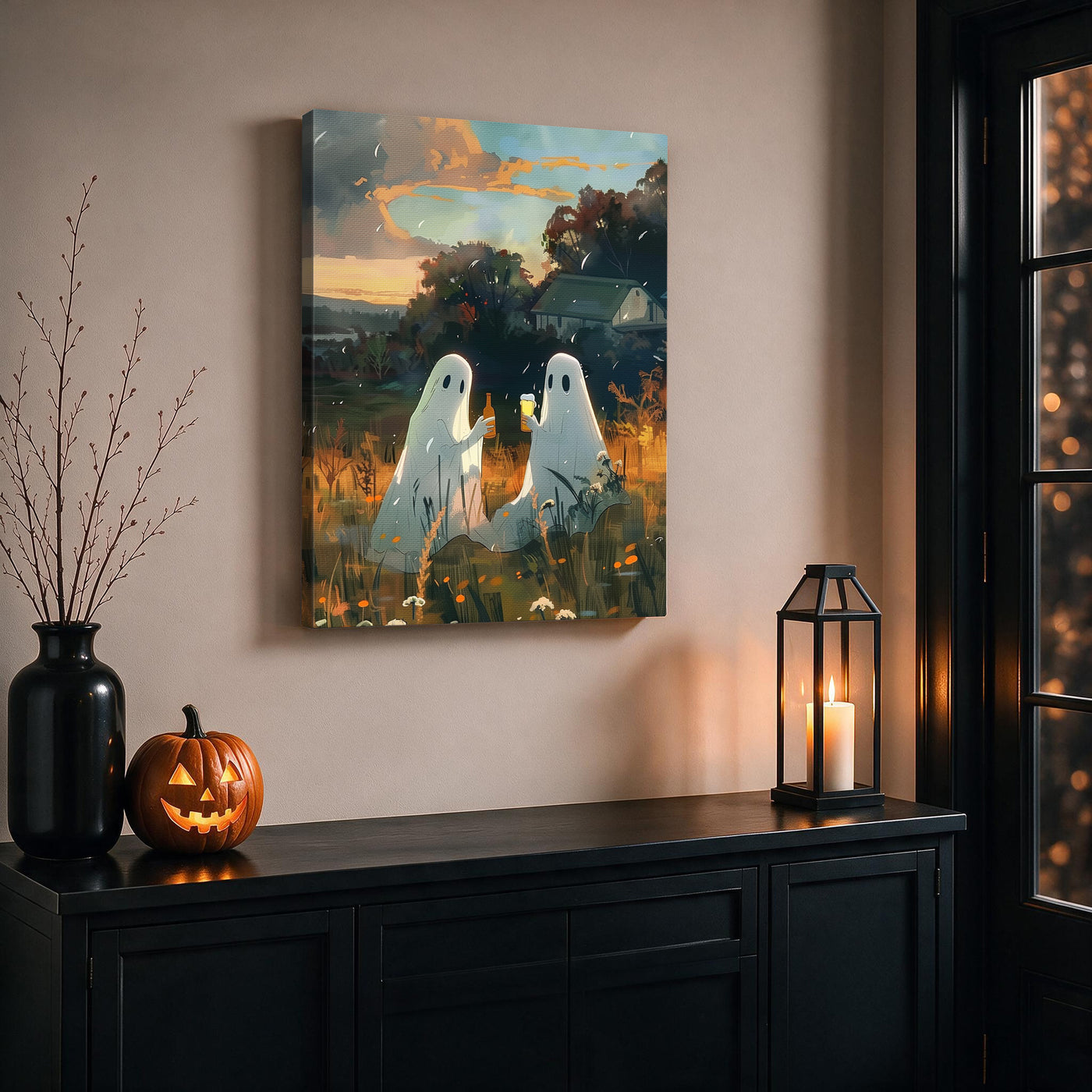 Little Ghosts Celebrate Halloween at Home Wall Art