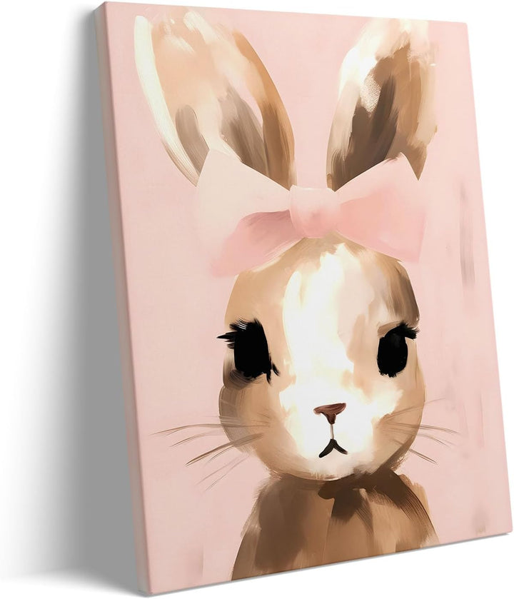 Easter Bunny Canvas Wall Art, Stylish Bunny Pop Home Decor Print Painting Spring Pink Aesthetic Artwork, Rustic Easter Charm Holiday Gift Nursery Living Room Decoration
