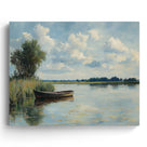 Impressionist Lakeside Landscape Painting Peaceful Lake and Rowboat Wall Art