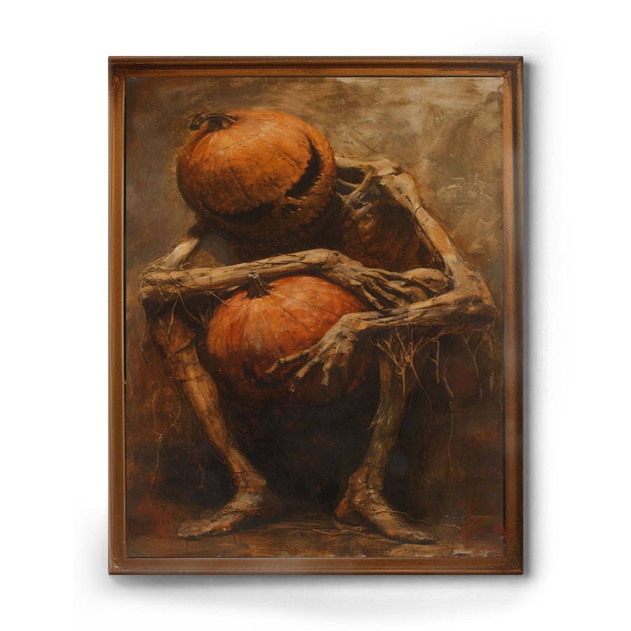 Dark Gothic Halloween Skeleton Pumpkin Painting Wall Art