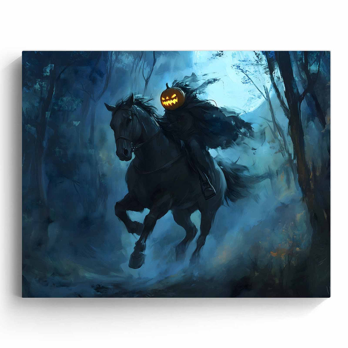 Moonlit Headless Horseman Halloween Canvas Wall Art