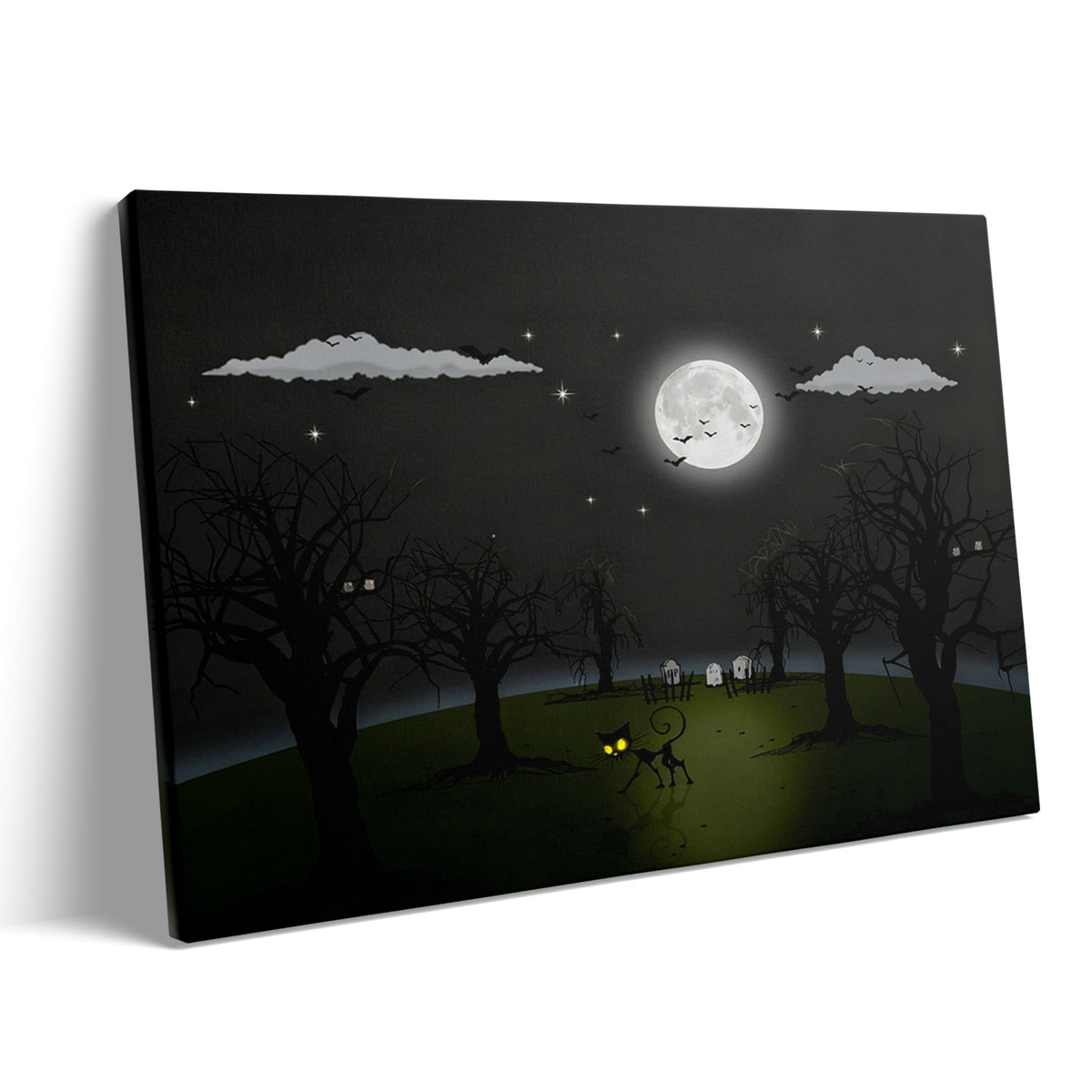 Moonlit Haunted Meadow Halloween Canvas Wall Art