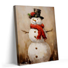 Christmas Snowman Canvas Wall Art, Rustic Snowman with Red Scarf and Black Hat Holiday Decor for Living Room