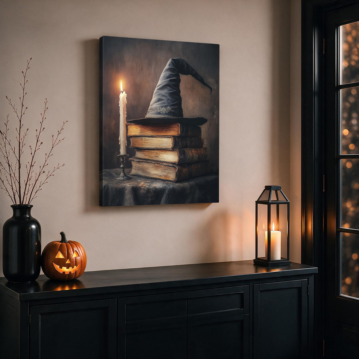 Witch Hat Halloween Canvas Wall Art, Magical Gothic Decor