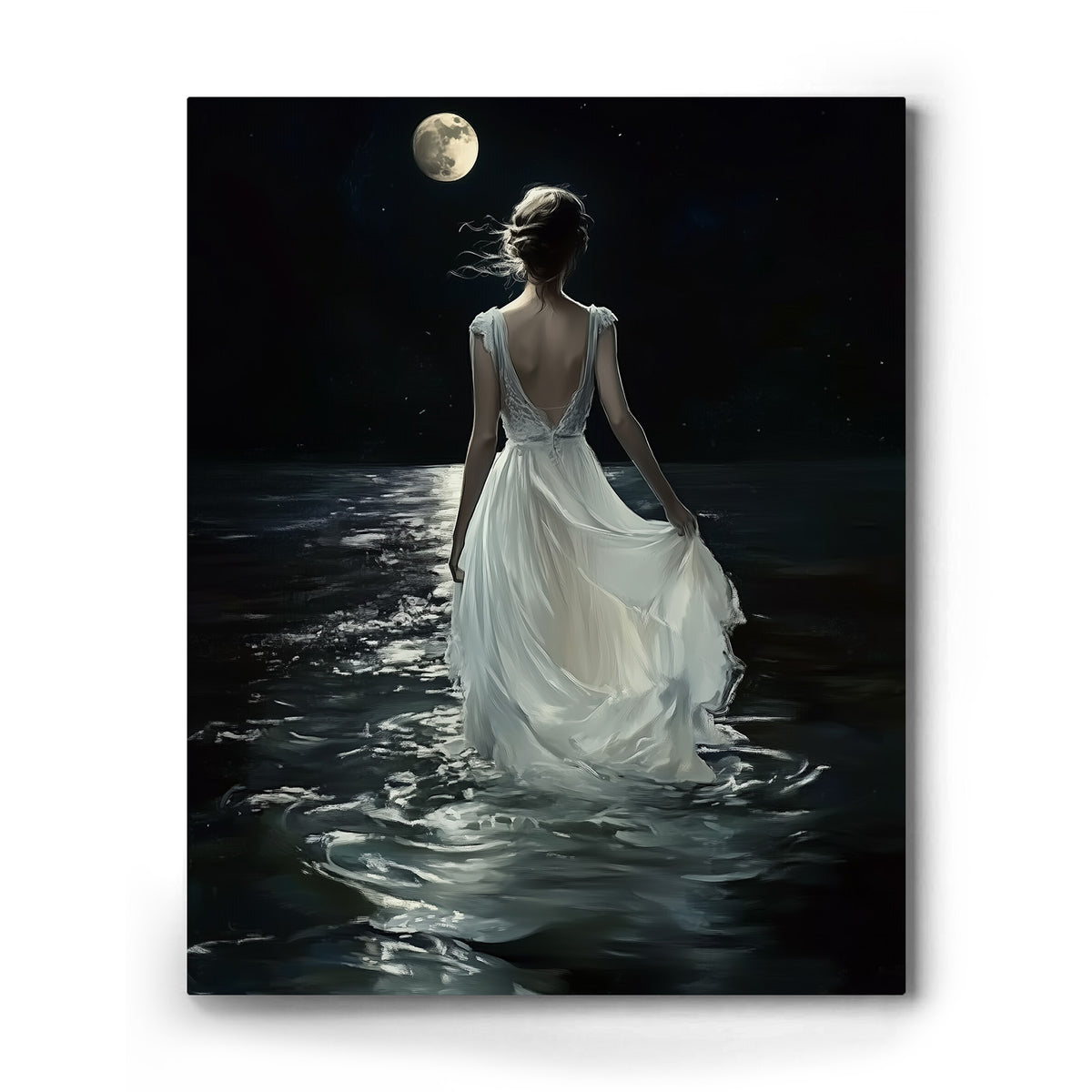 Dreamy Romantic Fantasy Painting Moonlit Woman by the Sea Wall Art