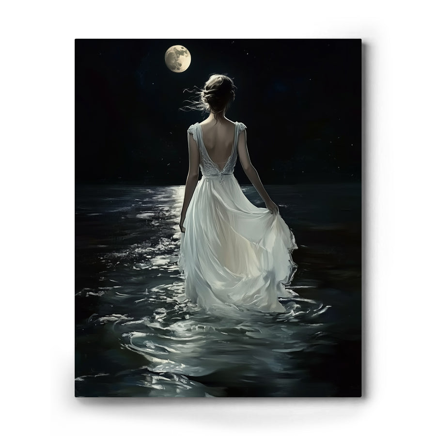 Dreamy Romantic Fantasy Painting Moonlit Woman by the Sea Wall Art
