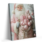 Pink Santa Claus Christmas Canvas Wall Art with Gifts, Whimsical Holiday Decor for Bedroom, Living Room and Nursery
