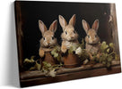 Easter Rabbits Framed Canvas Wall Art, Potted Hares and Plants Oil Painting Home Decor, Nature-Inspired Wall Decor Stunning Lovable Bunny Canvas Prints for Living Room, Bedroom, or Nursery