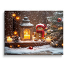 Rustic Christmas Cottage Canvas Wall Art, Snowy Holiday Scenes with Christmas Trees, Lanterns and Gingerbread Decor