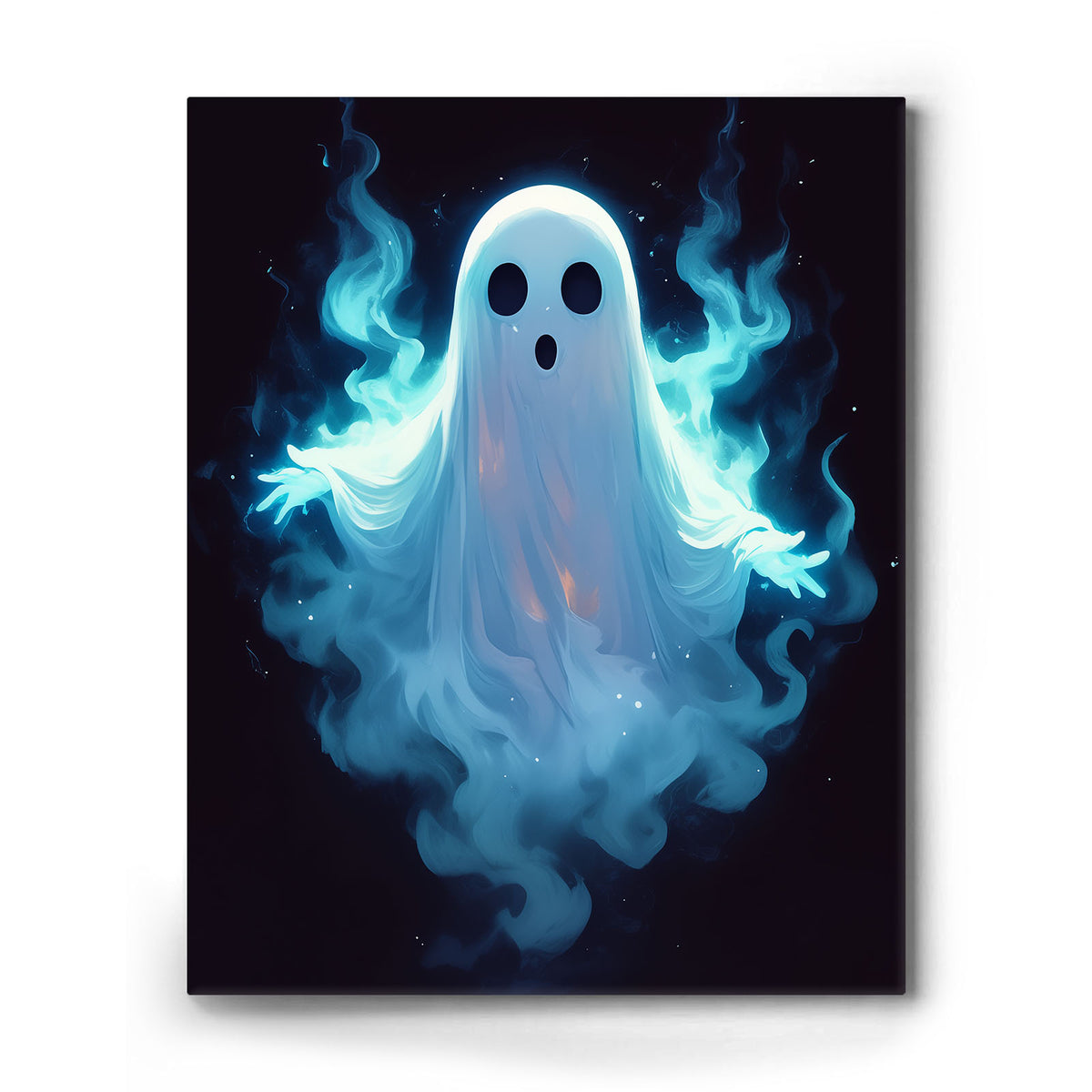 Haunted Glowing Blue Ghost Illustration Halloween Wall Art