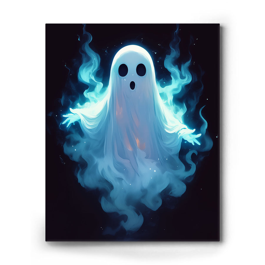 Haunted Glowing Blue Ghost Illustration Halloween Wall Art