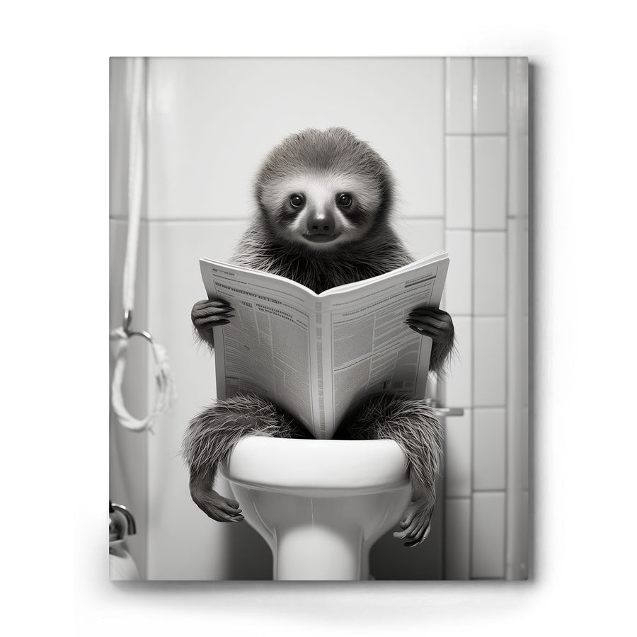 8x10 / Minimalist Monochrome Sloth Newspaper Art