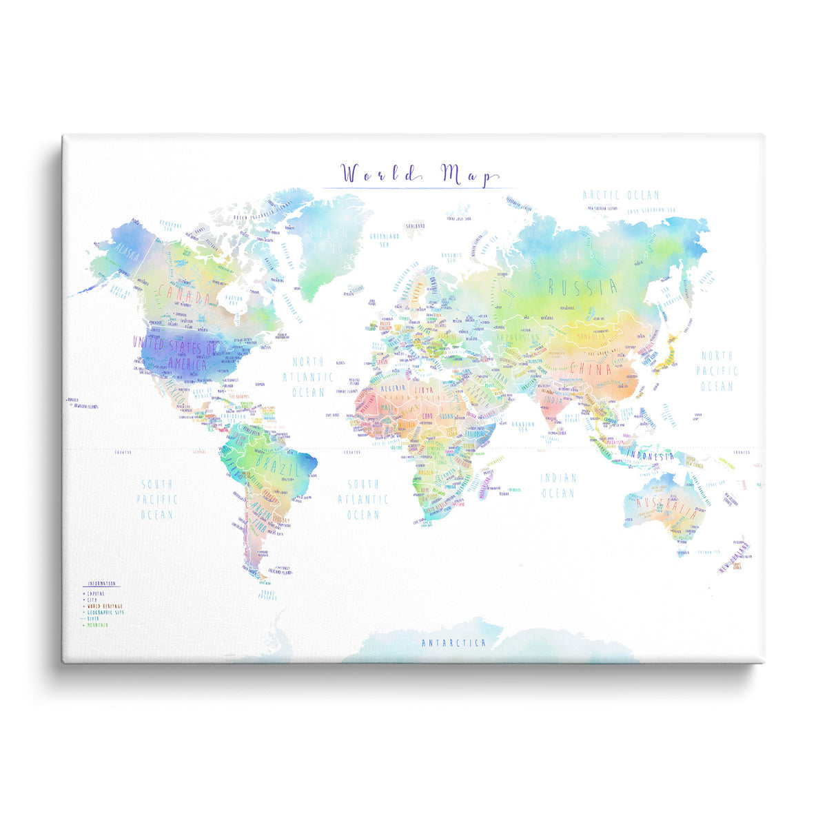 Pastel Watercolor World Map Wall Art