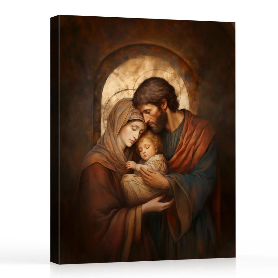 Holy Family Portrait Canvas Wall Art – Mary, Joseph and Baby Jesus Religious Home Decor