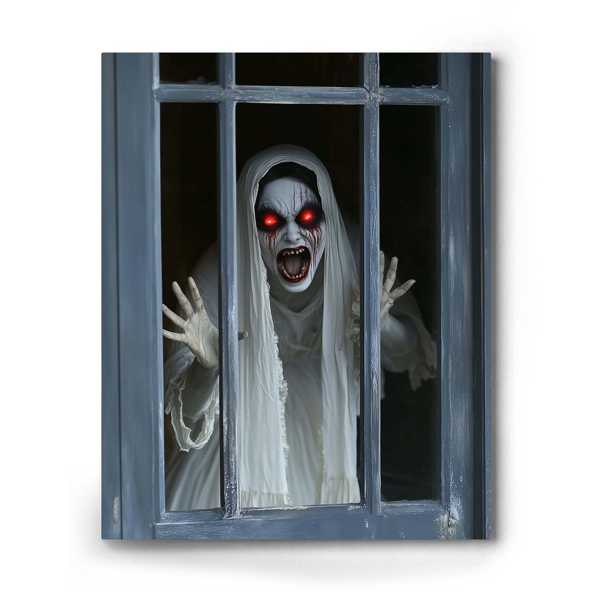 Haunted Ghost at the Window Canvas Wall Art – Scary Halloween Horror Home Decor