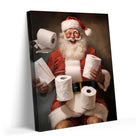 Funny Santa Claus Bathroom Wall Art, Christmas Santa with Toilet Paper Canvas Print for Holiday Bathroom Decor