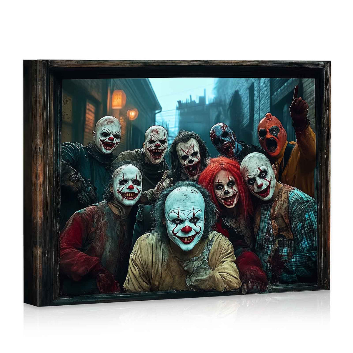 Creepy Clown Gang Halloween Canvas Wall Art – Haunted Horror Party Decor