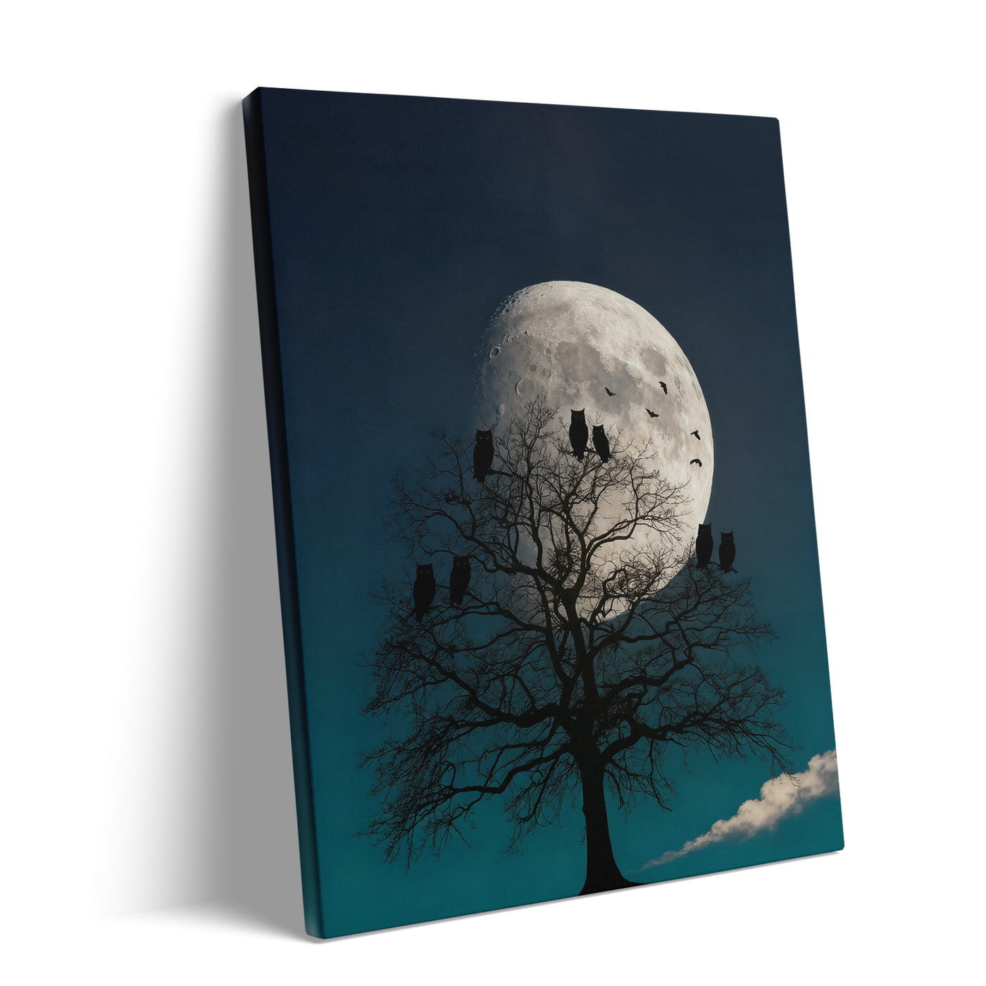 Moonlit Owl Tree Halloween Canvas Wall Art