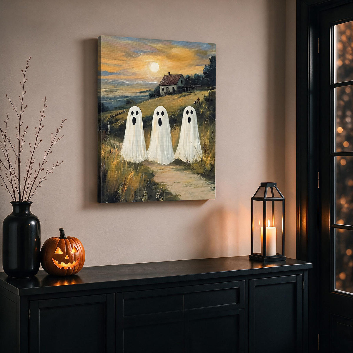 Little Ghosts at Play Halloween Canvas Wall Art for Kids