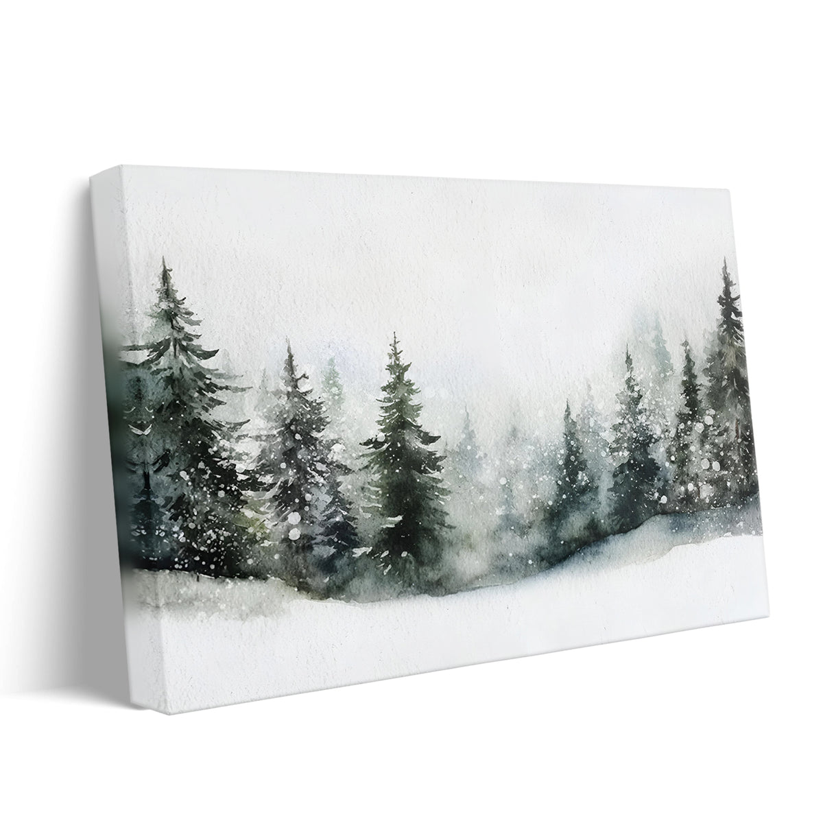 Snowy Pine Forest Canvas Wall Art, Winter Woodland Landscape Artwork for Living Room, Bedroom and Entryway
