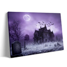 Haunted Mansion Halloween Canvas Wall Art, Full Moon Cemetery Decor