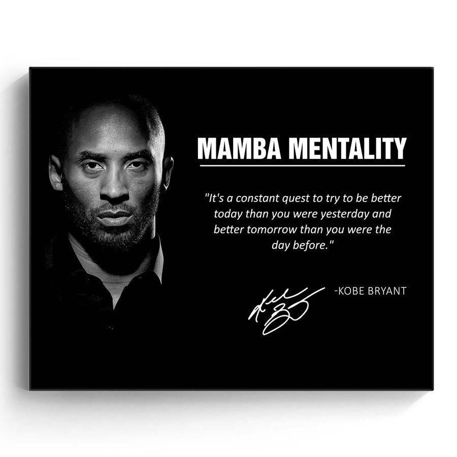 Kobe Bryant Mamba Mentality Canvas Wall Art – Inspirational Basketball Quote Poster for Bedroom, Office and Gym