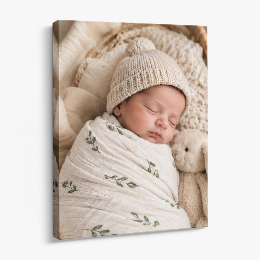 Custom Baby Photo Canvas Print – Personalized Newborn Portrait Wall Art