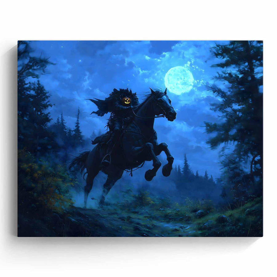 Moonlit Headless Horseman Halloween Canvas Wall Art
