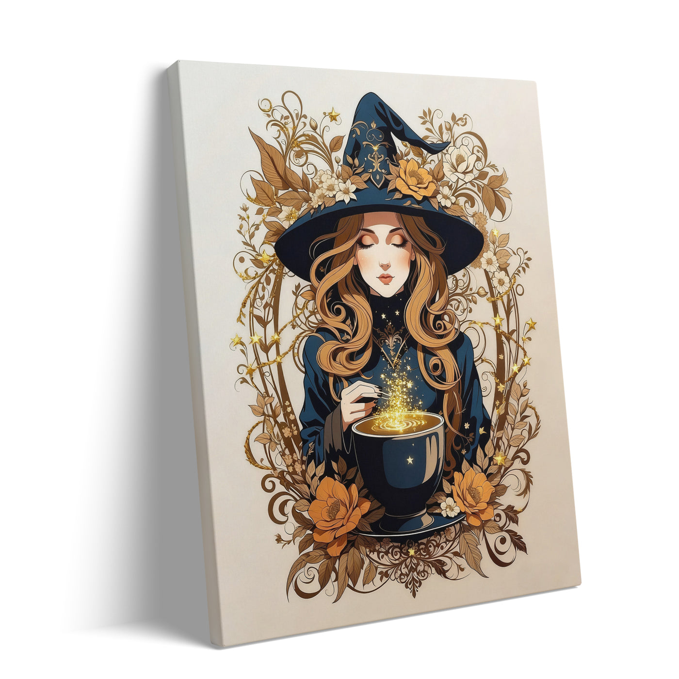 Enchanted Floral Witch Halloween Canvas Wall Art