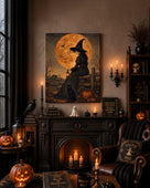 Witch Under the Harvest Moon Halloween Canvas Wall Art