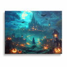 Haunted Halloween Moonlit Pumpkin Castle Landscape Wall Art