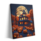 Moonlit Pumpkin Manor Halloween Canvas Wall Art
