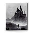 Haunted Gothic Castle in the Mist with Bats Illustration Halloween Wall Art