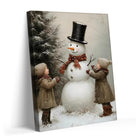 Snowman and Children Christmas Canvas Wall Art, Winter Family Holiday Artwork for Living Room, Bedroom and Entryway
