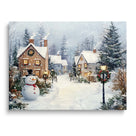 Snowman Christmas Village Canvas Wall Art, Snowy Holiday Town with Wreaths and Lights Decor
