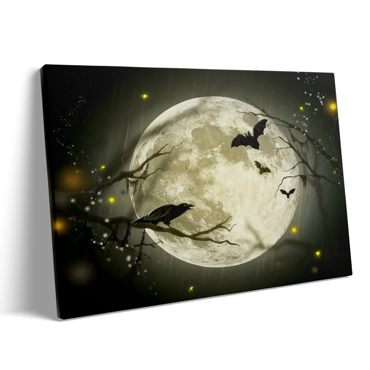 Raven Under the Harvest Moon Halloween Canvas Wall Art