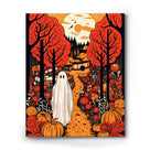Ghost in the Autumn Forest Bold Retro Halloween Illustration Wall Art