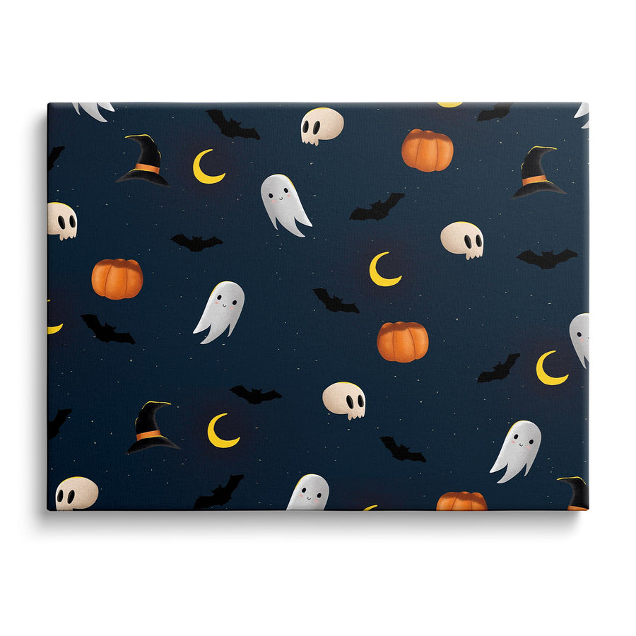 Cute Ghost, Bat and Pumpkin Pattern Illustration Halloween Ghost Wall Art
