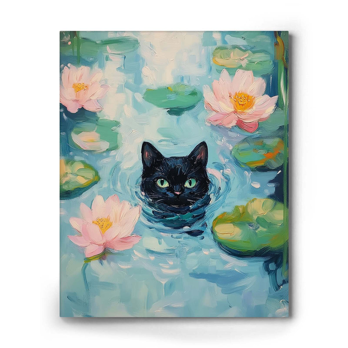 Black Cat Water Lily Wall Art