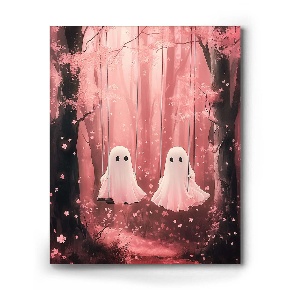 Cute Ghosts in the Cherry Blossom Forest Wall Art