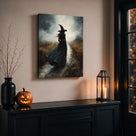 Witch Walking Through the Meadow Halloween Canvas Wall Art