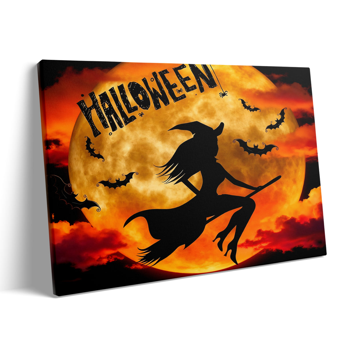 Witch’s Flight Under the Halloween Moon Canvas Wall Art
