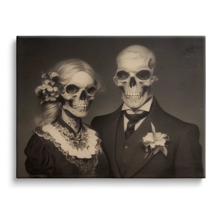 Victorian Skeleton Wedding Couple Vintage Gothic Halloween Portrait Painting Wall Art