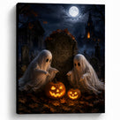 Cute Ghost and Pumpkin Halloween Canvas Wall Art, Whimsical Gothic Fall Decor for Home, Bedroom and Kids’ Room